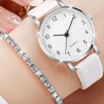 White Leather Belt Wrist Watch Combo Set with Fashion Diamond Jewelry Set (Code:23125) - Image 4