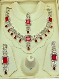 Elegant Indian Zircon Silver Necklace Set with Earrings & Bindia (Code:23108)