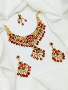 Stone Necklace Set with Earrings and Bindia (Code:22600)