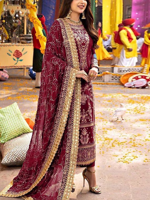 Latest Chiffon Heavy Embroidered Dress With Chiffon Embroidered Dupatta (Unstitched) (Code:22710)