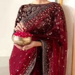 JAZMIN Design Luxury Heavy Embroidered Velvet + NET Bridal Saree (Unstitched) (Code:22976) - Image 2