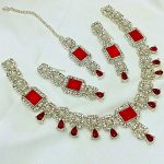 Elegant Indian Zircon Silver Necklace Set with Earrings & Bindia (Code:23108) - Image 2