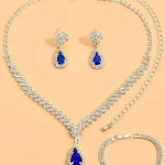 Style Silver With Blue Stone Necklace Set With Earrings & Bracelet (Code:22556) - Image 2