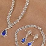 Style Silver With Blue Stone Necklace Set With Earrings & Bracelet (Code:22556) - Image 3