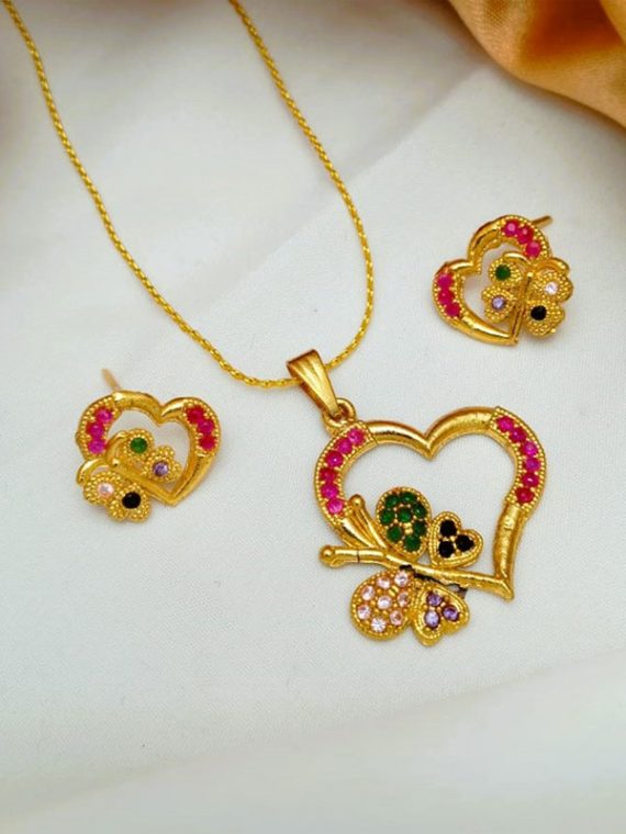 Heart Multi Zircon Locket Pendant Set with Tops (Code:22576)