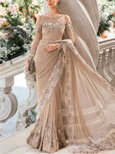 NET Heavy Embroidered Saree (Unstitched) (Code:22716)