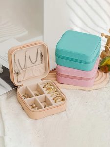 Mini Portable Jewelry Box – Faux Leather Travel Case for Earrings, Necklaces, Rings (Code:22763)