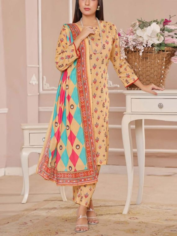 Gul Ahmed Design 3 PCs Digital Printed Lawn Dress (Unstitched) (Code:23484)