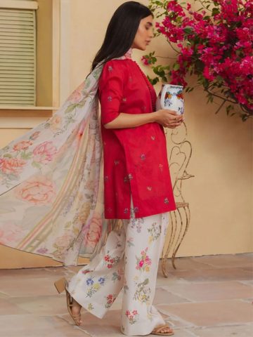 Luxury Lawn Heavy Embroidered Dress With Chiffon Printed Dupatta Lawn Printed Trouser (Unstitched) (Code:24368)