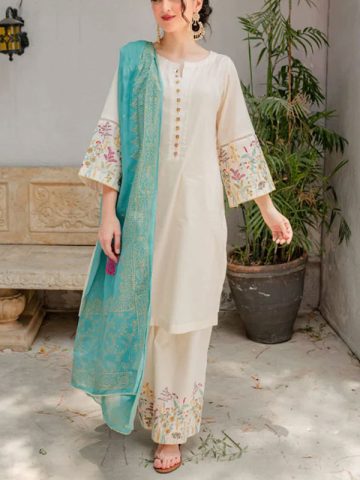 Heavy Embroidered Lawn Dress With Digital Printed Zari Dupatta (Unstitched) (Code:24350)