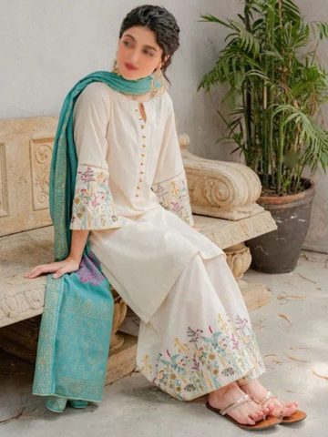 Heavy Embroidered Lawn Dress With Digital Printed Zari Dupatta (Unstitched) (Code:24350)