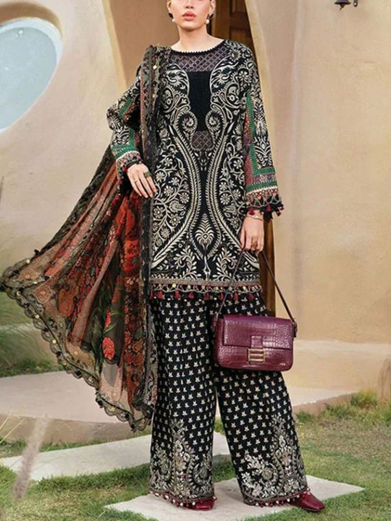 MARIA B Design Latest Heavy Embroidered Lawn Dress With Printed Chiffon Dupatta (Unstitched) (Code:24790)