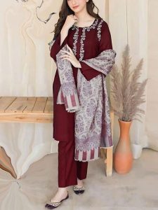 Heavy Embroidered Lawn Dress With Digital Printed Zari Dupatta (Unstitched) (Code:24340)