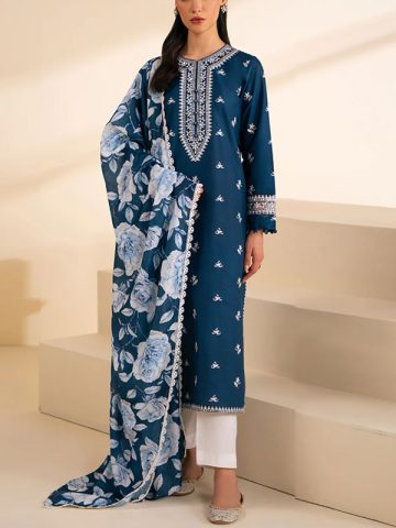 Heavy Embroidered Lawn Dress With Digital Printed Zari Dupatta (Unstitched) (Code:24344)