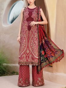 MARIA B Design Latest Heavy Embroidered Lawn Dress With Printed Chiffon Dupatta (Unstitched) (Code:24797)