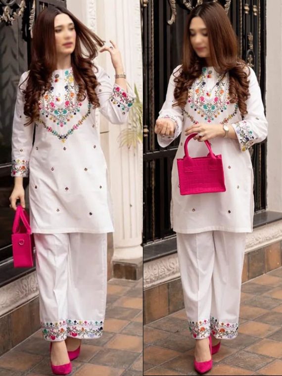 2 PCs Lawn Cotton Embroidered Dress (Unstitched) (Code:24583)