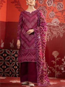 Gulljee Design Premium Chunri Digital Lawn Boring Chickenkari Embroidered Dress (Unstitched) (Code:25194)