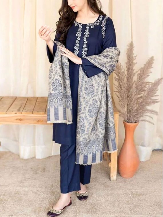 Luxury Lawn Heavy Embroidered Dress With Digital Printed Zari Dupatta 3 PCs Suit (Code:25389)