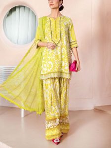 MARIA B Design 3 PCs Digital Printed Lawn Dress With Printed Chiffon Dupatta (Unstitched) (Code:25083)