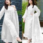 Elegant Lawn Heavy Embroidered Dress With Bamber Chiffon Embroidered Dupatta 3 Pec Suite (Unstitched) (Code:26859) - Image 2