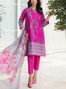 3 PCs Digital Printed Lawn Dress With Printed Lawn Dupatta & Plain Trouser (Unstitched) (Code:26486)