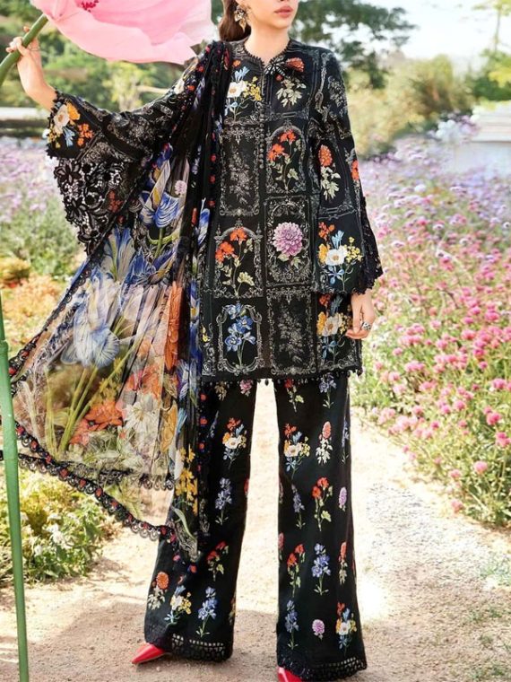 MARIA B Design All-Over Print Embroidered Lawn Dress with Chiffon Dupatta (Unstitched) (Code:26760)