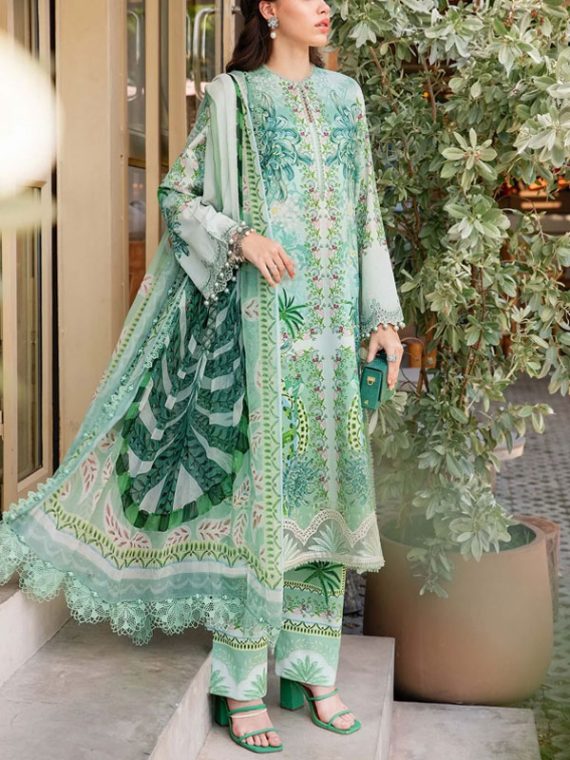 MARIA B Design Luxury Digital Printed Lawn Dress With Printed Chiffon Dupatta (Unstitched) (Code:27229)