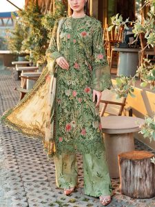 MARIA B Design Digital Printed Lawn Dress With Printed Lawn Dupatta & Printed Lawn Trouser (Unstitched) (Code:27690)