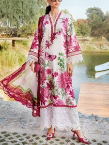 MARIA B Design Digital Printed Lawn Dress With Printed Lawn Dupatta & Printed Lawn Trouser (Unstitched) (Code:27693)