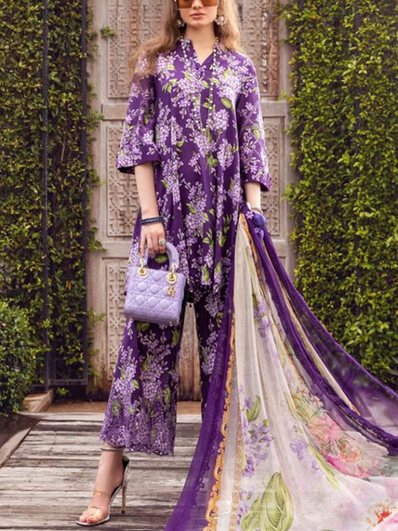 MARIA B Design Digital Printed Boring Chicken Karri Embroidered Lawn Suit with Printed Chiffon Dupatta (Unstitched) (Code:27786