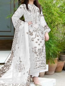 Elegant Cotton Heavy Embroidered Dress With Bamber Chiffon Embroidered Dupatta (Unstitched) (Code:27989)