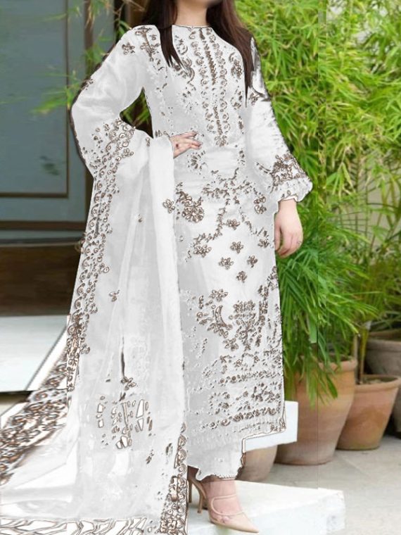 Elegant Cotton Heavy Embroidered Dress With Bamber Chiffon Embroidered Dupatta (Unstitched) (Code:27989)