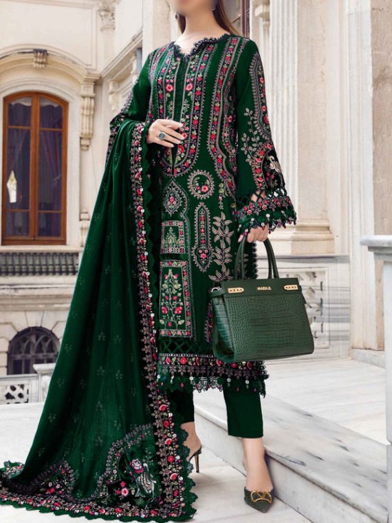 Cotton Heavy Embroidered Dress With Chiffon Embroidered Dupatta (Unstitched) (Code:28214)