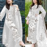 Elegant Cotton Heavy Embroidered Dress With Bamber Chiffon Embroidered Dupatta (Unstitched) (Code:27989) - Image 2