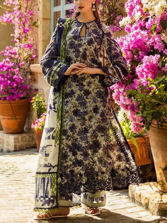 ELAF Design Latest Printed Lawn Embroidered Dress With Printed Chiffon Dupatta (Unstitched) (Code:27926)