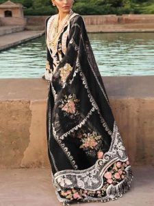 CRIMSON Design Lawn Chicken Kari Embroidered Dress With Organza Embroidered Dupatta (Unstitched) (Code:28112)