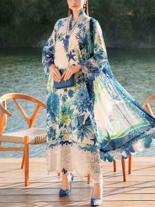 MARIA B Design Digital Printed Lawn Dress With Printed Lawn Dupatta & Printed Lawn Trouser (Unstitched) (Code:27696)