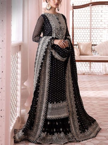 Latest Heavy Embroidered Cotton Dress With Chiffon Heavy Embroidered Dupatta (Unstitched) (Code:28627)