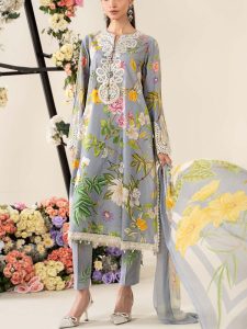 MARIA B Design Digital Printed Embroidered Lawn Dress With Digital Printed Chiffon Dupatta (Unstitched) (Code:28402)