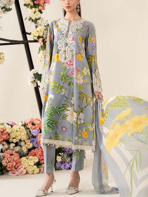 MARIA B Design Digital Printed Embroidered Lawn Dress With Digital Printed Chiffon Dupatta (Unstitched) (Code:28402)