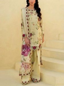 IZNIK Design 3 PCs Lawn Heavy Embroidered Dress With Chiffon Embroidered Dupatta (Unstitched) (Code:28527)