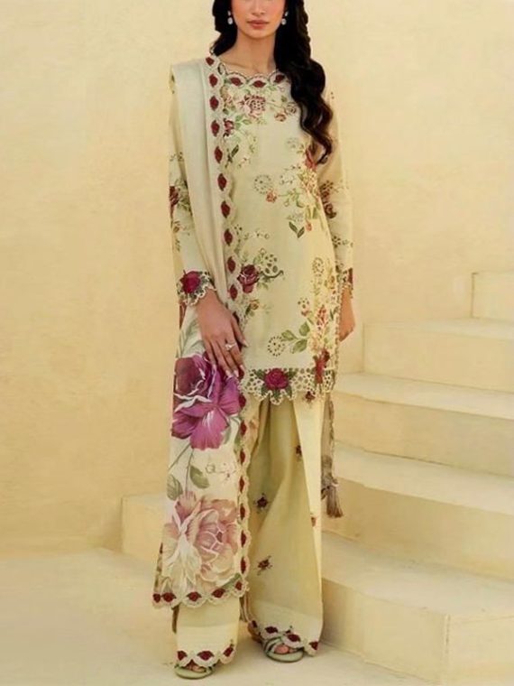 IZNIK Design 3 PCs Lawn Heavy Embroidered Dress With Chiffon Embroidered Dupatta (Unstitched) (Code:28527)