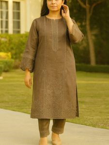 2 PCs Embroidered Lawn Dress With Embroidered Trouser (Unstitched) (Code:28669)