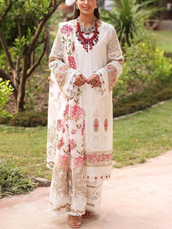 Heavy Embroidered Cotton Chicken Karri Dress With Silk Printed Dupatta (Unstitched) (Code:28368)