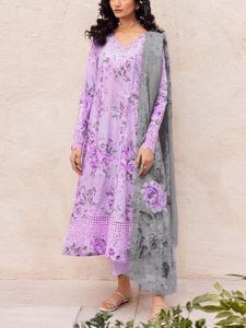 IZNIK Design Lawn Schiffli Embroidered All-Over Printed Dress with Embroidery Chiffon Dupatta (Code:28373)