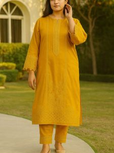 2 PCs Embroidered Lawn Dress With Embroidered Trouser (Unstitched) (Code:28676)