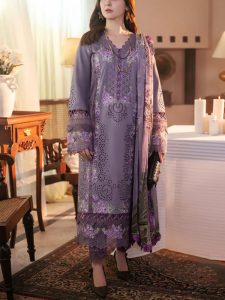 Heavy Embroidered Lawn Dress With Soft Silk Printed Dupatta (Unstitched) (Code:28376)