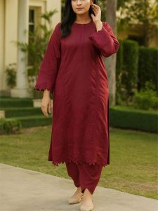 2 PCs Embroidered Lawn Dress With Embroidered Trouser (Unstitched) (Code:28679)