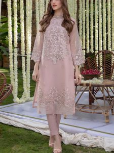 Organza 2 PCs Heavy Embroidered Dress (Unstitched) (Code:28360)