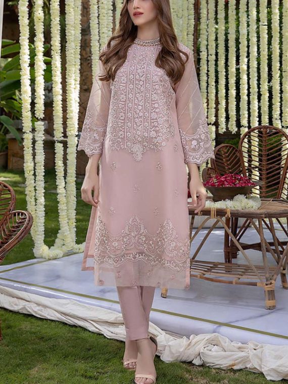 Organza 2 PCs Heavy Embroidered Dress (Unstitched) (Code:28360)